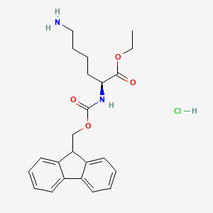 molecular formula C23H29ClN2O4 B13659820 (S)-Ethyl 2-((((9H-fluoren-9-yl)methoxy)carbonyl)amino)-6-aminohexanoate hydrochloride 