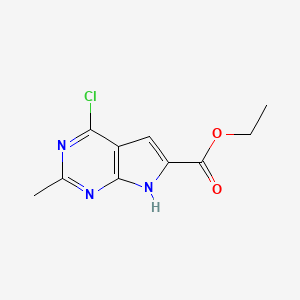 molecular formula C10H10ClN3O2 B13660038 Ethyl 4-chloro-2-methyl-7H-pyrrolo[2,3-d]pyrimidine-6-carboxylate 