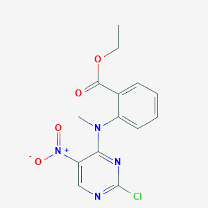 molecular formula C14H13ClN4O4 B13660253 Ethyl 2-((2-chloro-5-nitropyrimidin-4-yl)(methyl)amino)benzoate 