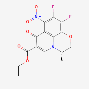 molecular formula C15H12F2N2O6 B13660381 Ethyl (S)-9,10-difluoro-3-methyl-8-nitro-7-oxo-2,3-dihydro-7H-[1,4]oxazino[2,3,4-ij]quinoline-6-carboxylate 