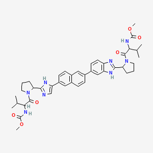 molecular formula C42H50N8O6 B13660720 methyl N-[1-[2-[5-[6-[2-[1-[2-(methoxycarbonylamino)-3-methylbutanoyl]pyrrolidin-2-yl]-3H-benzimidazol-5-yl]naphthalen-2-yl]-1H-imidazol-2-yl]pyrrolidin-1-yl]-3-methyl-1-oxobutan-2-yl]carbamate 