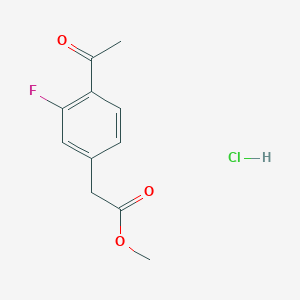 molecular formula C11H12ClFO3 B13661179 Methyl 2-(4-acetyl-3-fluorophenyl)acetate hydrochloride 
