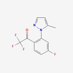 molecular formula C12H8F4N2O B13661618 2,2,2-Trifluoro-1-(4-fluoro-2-(5-methyl-1H-pyrazol-1-yl)phenyl)ethanone 