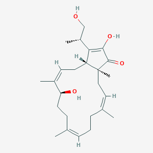molecular formula C25H38O4 B136618 (1R,3Z,5S,8Z,12Z,15S)-5,17-dihydroxy-18-[(2S)-1-hydroxypropan-2-yl]-4,8,12,15-tetramethylbicyclo[13.3.0]octadeca-3,8,12,17-tetraen-16-one CAS No. 146436-22-8