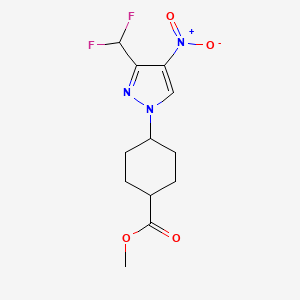 molecular formula C12H15F2N3O4 B13661881 Methyl trans-4-[3-(Difluoromethyl)-4-nitro-1-pyrazolyl]cyclohexanecarboxylate 