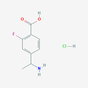 molecular formula C9H11ClFNO2 B13661924 4-(1-Aminoethyl)-2-fluorobenzoic acid hydrochloride 