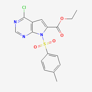molecular formula C16H14ClN3O4S B13662682 Ethyl 4-chloro-7-tosyl-7H-pyrrolo[2,3-d]pyrimidine-6-carboxylate 