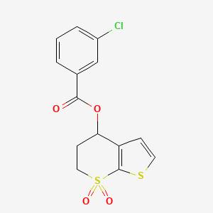 molecular formula C14H11ClO4S2 B1366298 (7,7-dioxo-5,6-dihydro-4H-thieno[2,3-b]thiopyran-4-yl) 3-chlorobenzoate CAS No. 4714-65-2