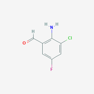 molecular formula C7H5ClFNO B13663053 2-Amino-3-chloro-5-fluorobenzaldehyde 