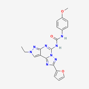 molecular formula C20H18N8O3 B1366343 5-[[(4-Methoxyphenyl)amino]carbonyl]amino-8-ethyl-2-(2-furyl)-pyrazolo[4,3-e]1,2,4-triazolo[1,5-c]pyrimidine 