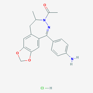 molecular formula C19H20ClN3O3 B136639 7H-1,3-Dioxolo(4,5-h)(2,3)benzodiazepine, 8,9-dihydro-7-acetyl-5-(4-aminophenyl)-8-methyl-, monohydrochloride CAS No. 143692-40-4