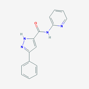 molecular formula C15H12N4O B136640 1H-Pyrazole-3-carboxamide, 5-phenyl-N-2-pyridinyl- CAS No. 130421-48-6