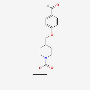 molecular formula C18H25NO4 B1366508 1-Piperidinecarboxylic acid, 4-[(4-formylphenoxy)methyl]-, 1,1-dimethylethyl ester 
