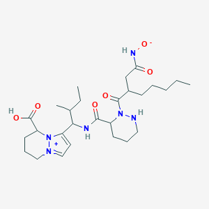 molecular formula C27H44N6O6 B136655 3-[2-Methyl-1-[[2-[2-[2-(oxidoamino)-2-oxoethyl]heptanoyl]diazinane-3-carbonyl]amino]butyl]-5,6,7,8-tetrahydropyrazolo[1,2-a]pyridazin-9-ium-5-carboxylic acid CAS No. 140638-25-1