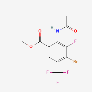 molecular formula C11H8BrF4NO3 B13665544 Methyl 2-Acetamido-4-bromo-3-fluoro-5-(trifluoromethyl)benzoate 