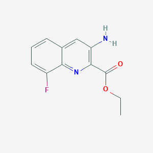 molecular formula C12H11FN2O2 B13666529 Ethyl 3-amino-8-fluoroquinoline-2-carboxylate 