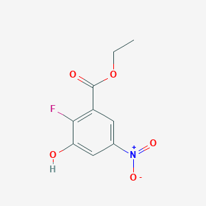 molecular formula C9H8FNO5 B13667104 Ethyl 2-fluoro-3-hydroxy-5-nitrobenzoate 