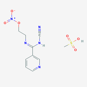 molecular formula C10H13N5O6S B136680 N-cyano-N'-(2-nitroxyethyl)-3-pyridinecarboximidamide methanesulfonate CAS No. 134431-49-5