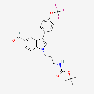 molecular formula C24H25F3N2O4 B13668183 1-[3-(Boc-amino)propyl]-3-[4-(trifluoromethoxy)phenyl]-1H-indole-5-carbaldehyde 