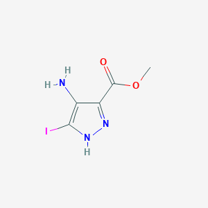 molecular formula C5H6IN3O2 B13668398 Methyl 4-amino-3-iodo-1H-pyrazole-5-carboxylate 