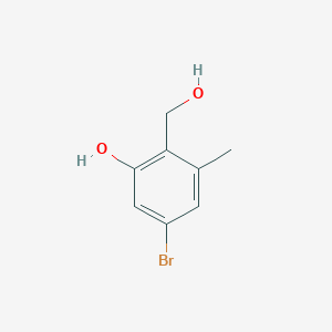 molecular formula C8H9BrO2 B13668862 5-Bromo-2-(hydroxymethyl)-3-methylphenol 