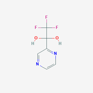 molecular formula C6H5F3N2O2 B13669514 2,2,2-Trifluoro-1-(pyrazin-2-yl)ethane-1,1-diol 