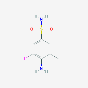 molecular formula C7H9IN2O2S B13669875 4-Amino-3-iodo-5-methylbenzenesulfonamide 