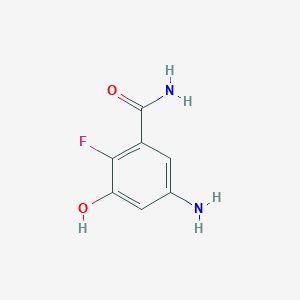 molecular formula C7H7FN2O2 B13672497 5-Amino-2-fluoro-3-hydroxybenzamide 
