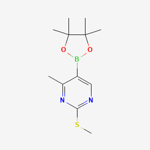 molecular formula C12H19BN2O2S B13672842 4-Methyl-2-(methylthio)-5-(4,4,5,5-tetramethyl-1,3,2-dioxaborolan-2-yl)pyrimidine 