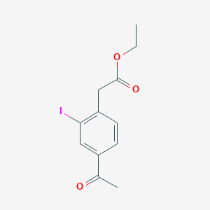 molecular formula C12H13IO3 B13673353 Ethyl 2-(4-acetyl-2-iodophenyl)acetate 