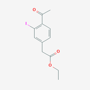 molecular formula C12H13IO3 B13673692 Ethyl 2-(4-acetyl-3-iodophenyl)acetate 