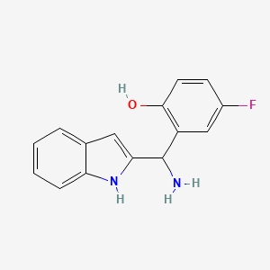 molecular formula C15H13FN2O B13673976 2-(Amino(1H-indol-2-yl)methyl)-4-fluorophenol 