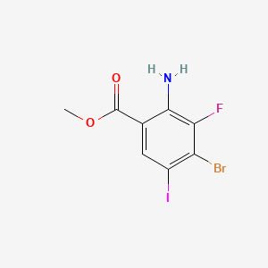 molecular formula C8H6BrFINO2 B13674467 Methyl 2-amino-4-bromo-3-fluoro-5-iodobenzoate 