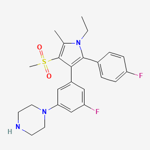molecular formula C24H27F2N3O2S B13674482 1-[3-[1-Ethyl-2-(4-fluorophenyl)-5-methyl-4-(methylsulfonyl)-3-pyrrolyl]-5-fluorophenyl]piperazine 
