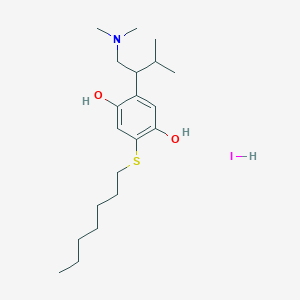 molecular formula C20H36INO2S B136745 N,N-Dimethyl-2-(4-heptylthio)-2,5-dihydroxyphenyl-3-methylbutylamine hydriodide CAS No. 129658-39-5