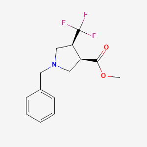 molecular formula C14H16F3NO2 B13674543 cis-Methyl 1-benzyl-4-(trifluoromethyl)pyrrolidine-3-carboxylate 