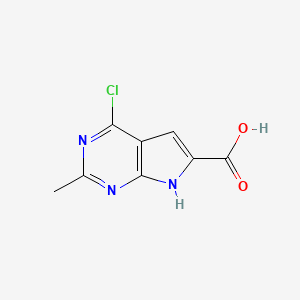molecular formula C8H6ClN3O2 B13674548 4-Chloro-2-methyl-7H-pyrrolo[2,3-d]pyrimidine-6-carboxylic acid 