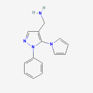 molecular formula C14H14N4 B1367485 (1-phenyl-5-(1H-pyrrol-1-yl)-1H-pyrazol-4-yl)methanamine 