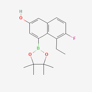 molecular formula C18H22BFO3 B13675074 5-Ethyl-6-fluoro-4-(4,4,5,5-tetramethyl-1,3,2-dioxaborolan-2-YL)naphthalen-2-OL 