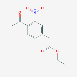 molecular formula C12H13NO5 B13676467 Ethyl 2-(4-acetyl-3-nitrophenyl)acetate 