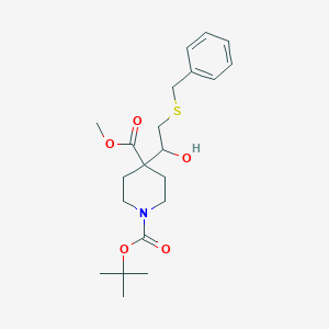 molecular formula C21H31NO5S B13676505 Methyl 4-[2-(Benzylthio)-1-hydroxyethyl]-1-Boc-piperidine-4-carboxylate 