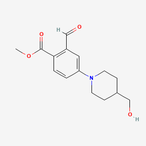 molecular formula C15H19NO4 B13676762 Methyl 2-Formyl-4-[4-(hydroxymethyl)-1-piperidyl]benzoate 