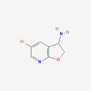molecular formula C7H7BrN2O B13678520 5-Bromo-2,3-dihydrofuro[2,3-b]pyridin-3-amine 