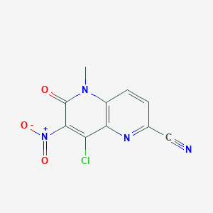 molecular formula C10H5ClN4O3 B13681446 8-Chloro-5-methyl-7-nitro-6-oxo-5,6-dihydro-1,5-naphthyridine-2-carbonitrile 