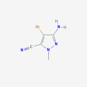 molecular formula C5H5BrN4 B13681659 3-Amino-4-bromo-1-methyl-1H-pyrazole-5-carbonitrile 