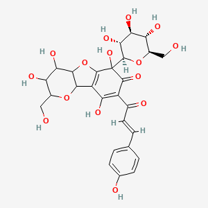 molecular formula C27H30O15 B1368178 9H-Pyrano(3,2-b)benzofuran-9-one, 2,3,4,4a,6,9b-hexahydro-6-beta-D-glucopyranosyl-2-(hydroxymethyl)-8-(3-(4-hydroxyphenyl)-1-oxo-2-propenyl)-3,4,6,7-tetrahydroxy- CAS No. 85532-77-0