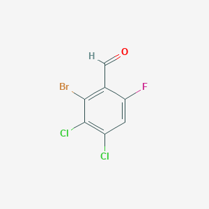 molecular formula C7H2BrCl2FO B13681926 2-Bromo-3,4-dichloro-6-fluorobenzaldehyde 