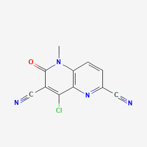 molecular formula C11H5ClN4O B13683096 8-Chloro-5-methyl-6-oxo-5,6-dihydro-1,5-naphthyridine-2,7-dicarbonitrile 