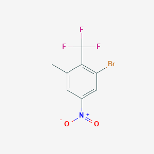 molecular formula C8H5BrF3NO2 B13683342 3-Bromo-5-nitro-2-(trifluoromethyl)toluene 