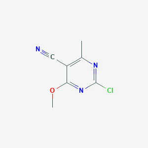 molecular formula C7H6ClN3O B13683459 2-Chloro-4-methoxy-6-methylpyrimidine-5-carbonitrile 